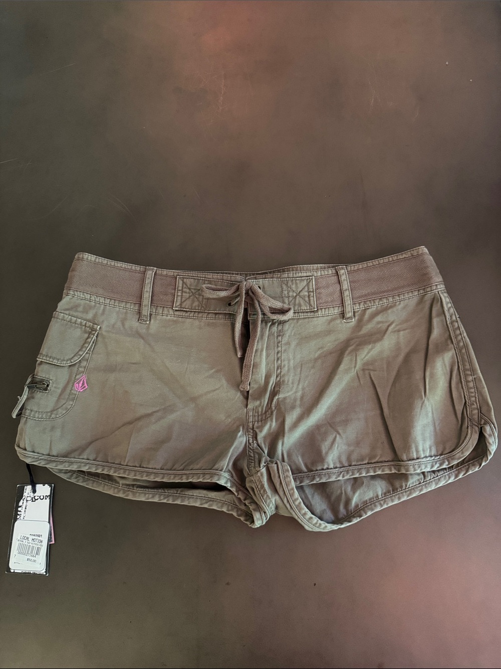 Volcom Olive Drawstring Utility Women’s Shorts with Pink Logo